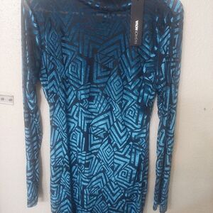 Fashion Nova Blue Geometric Long Sleeve Dress